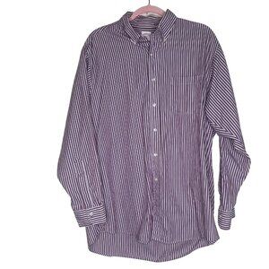 Brooks Brothers Mens Purple & White Striped Button-Up Dress Shirt Size 16.5/34 A